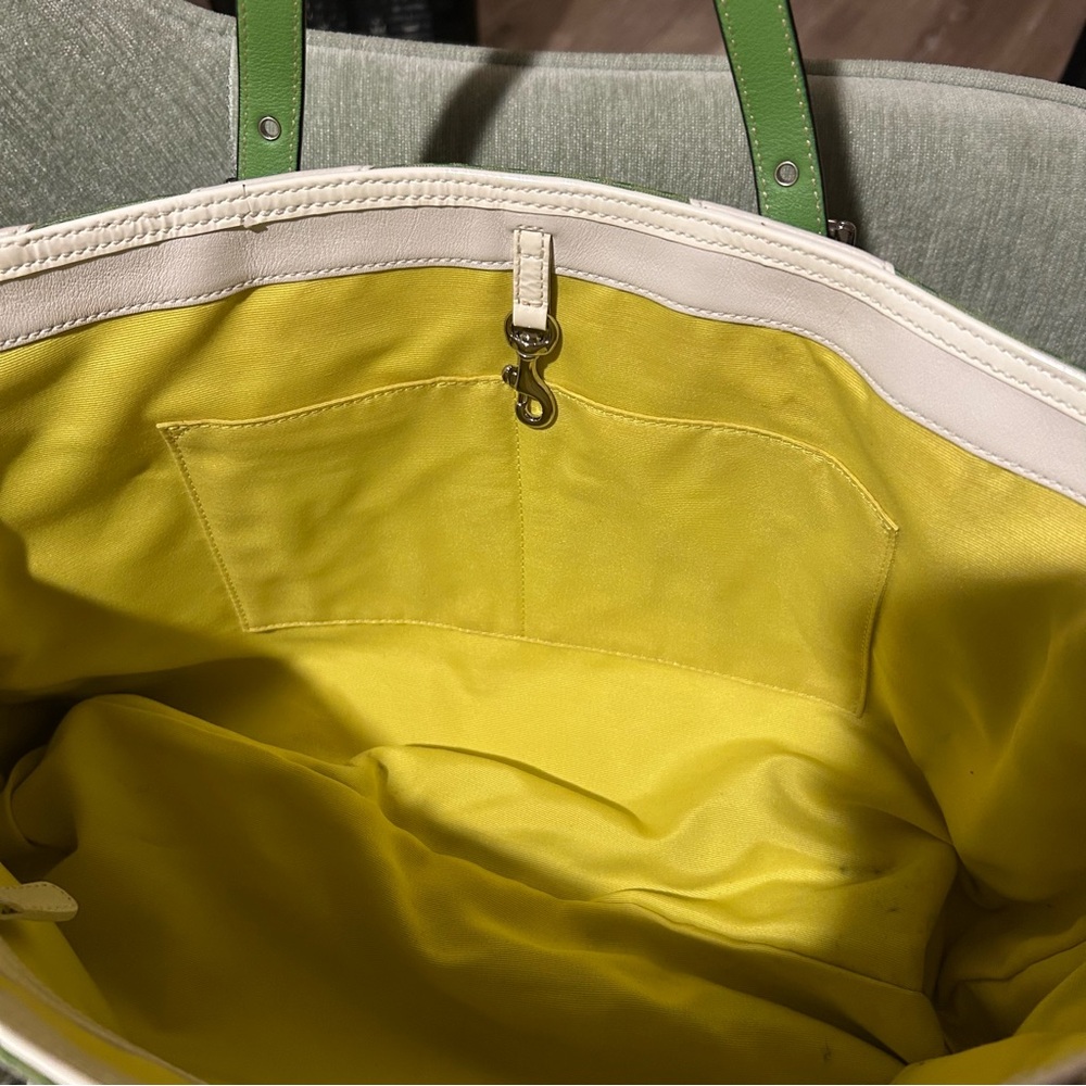 Coach Green & White Zebra Stripe Design Tote Bag Vintage Coach Bag Coach Handbag - Picture 5 of 10